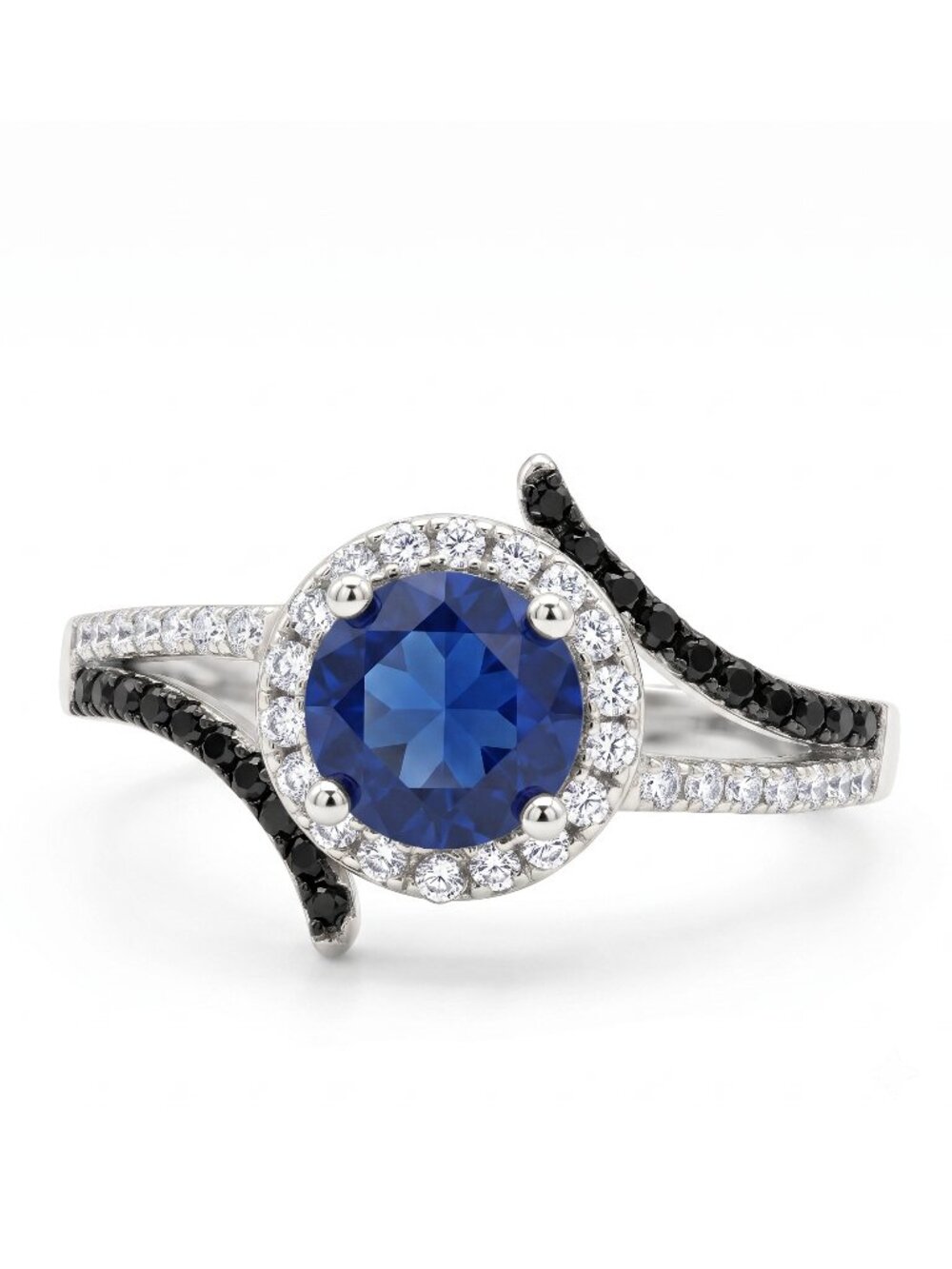 Round cut Blue Sapphire Ring, 925 Sterling Silver Charmed Aroma